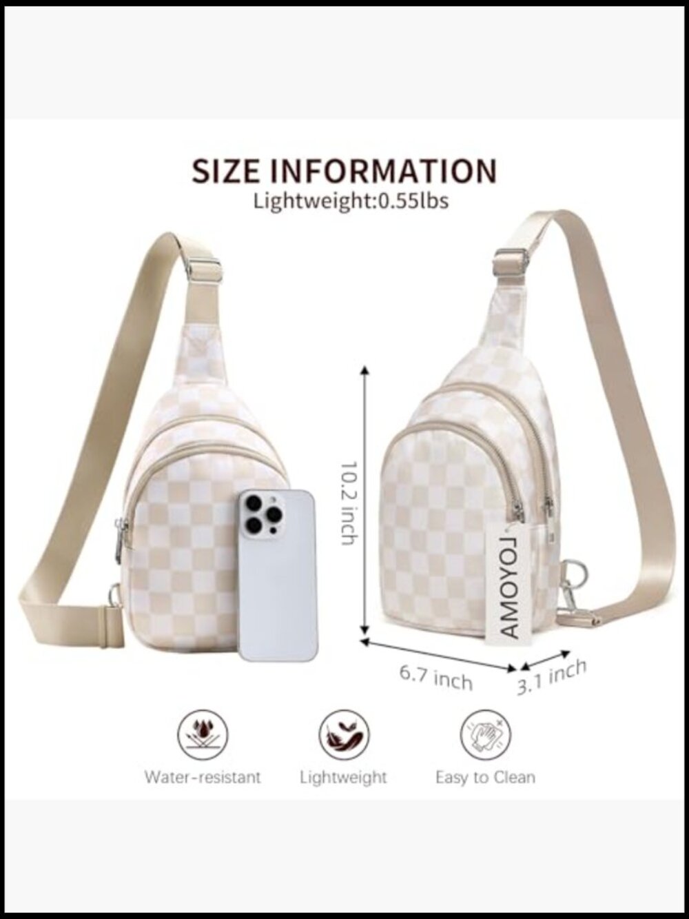 Small Checkered Sling Bag RFID Crossbody Nylon Backpack Purse Travel - Picture 5 of 6